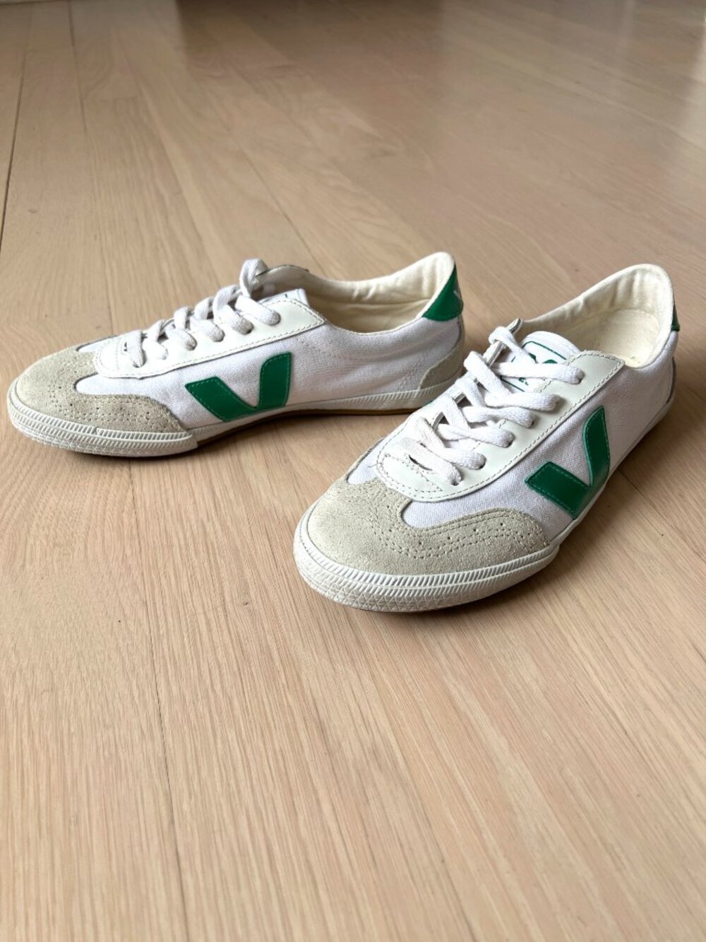 VEJA Volley Canvas White & Emerald Green Sneakers-Women's 7